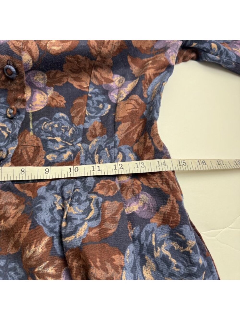 Laura Ashley Vintage Floral Dress Size 8 Corduroy Collar Wool Cotton Blend Modes - Picture 12 of 13